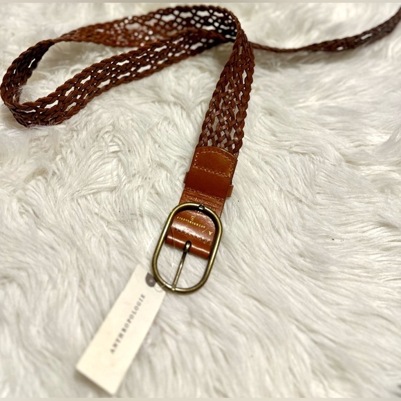 RARE ANTHROPOLOGIE NWT Braided Leather Belt- Brown—S main image 4